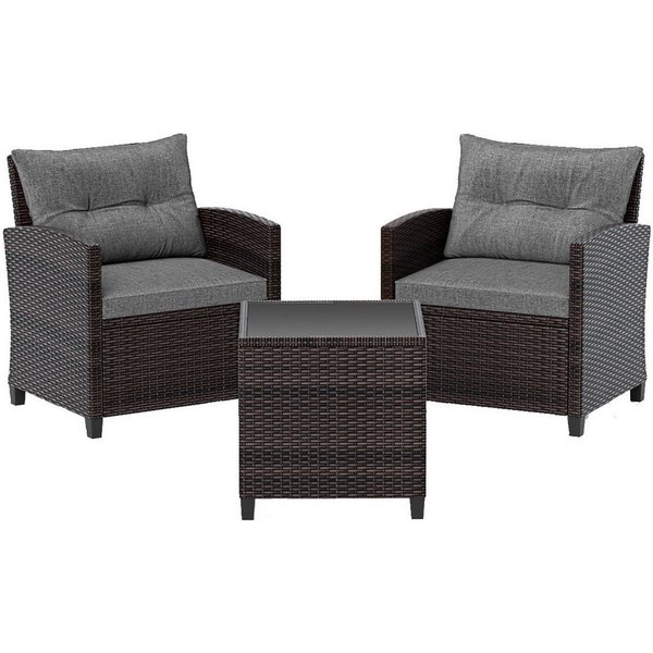 COSTWAY Gartenlounge-Set, (3-tlg., 2 Sessel & 1 Tisch), mit Kissen, Balkonset