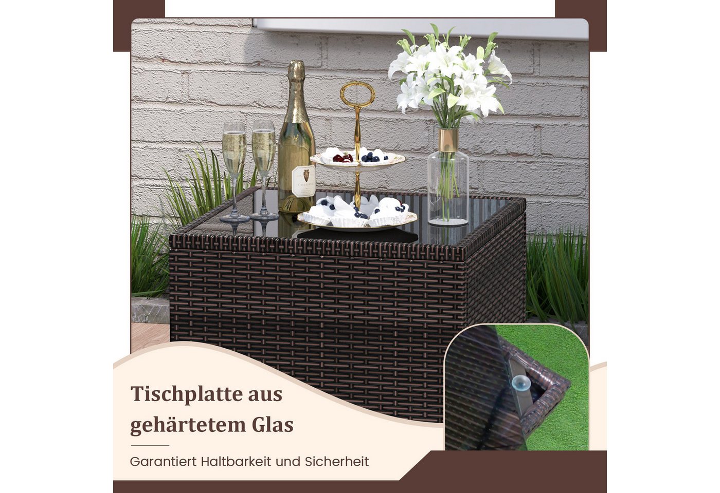 COSTWAY Gartenlounge-Set, (3-tlg., 2 Sessel & 1 Tisch), mit Kissen, Balkonset – Bild 5 von 5