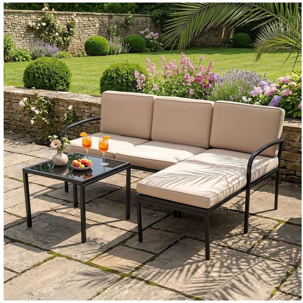 COSTWAY Gartenlounge-Set, (3-tlg), mit Kissen, wetterfest Metall für Garten, Balkon