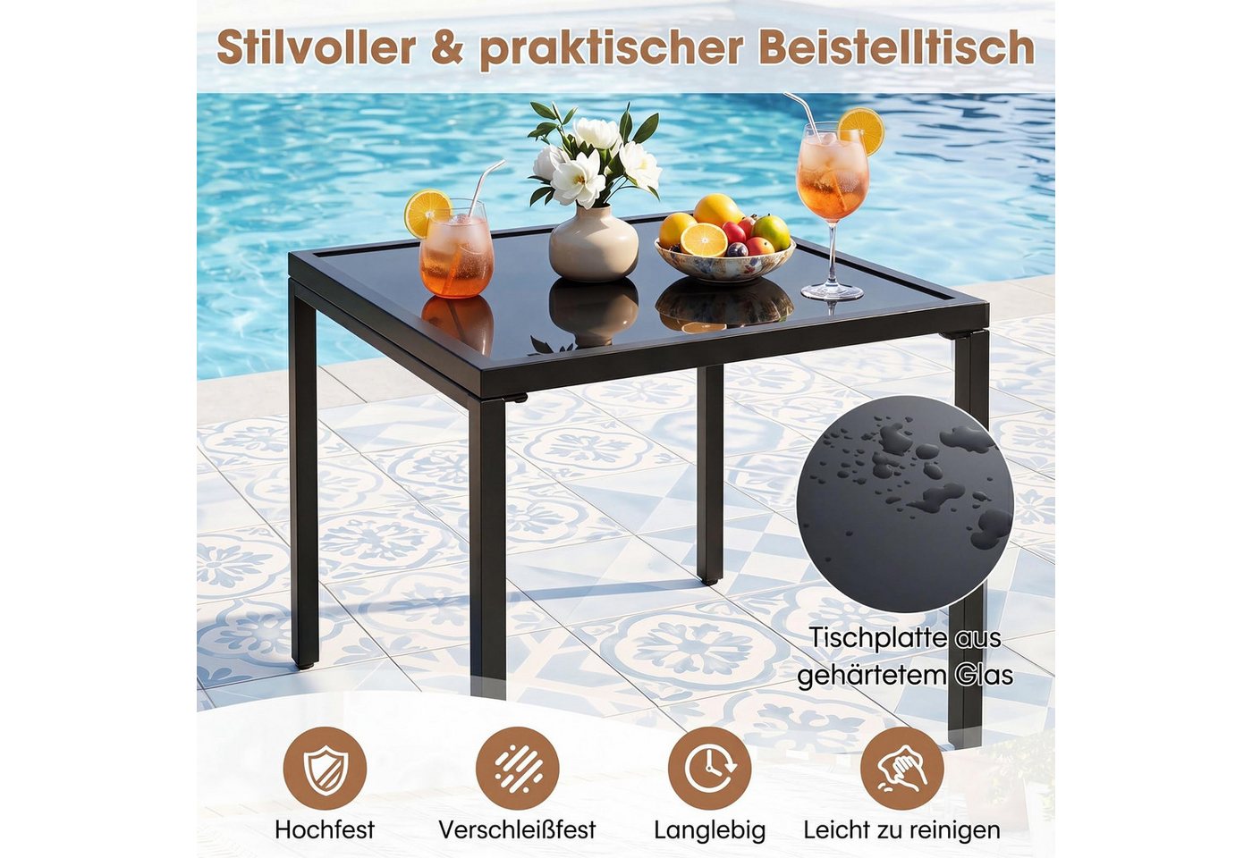 COSTWAY Gartenlounge-Set, (3-tlg), mit Kissen, wetterfest Metall für Garten, Balkon – Bild 3 von 5