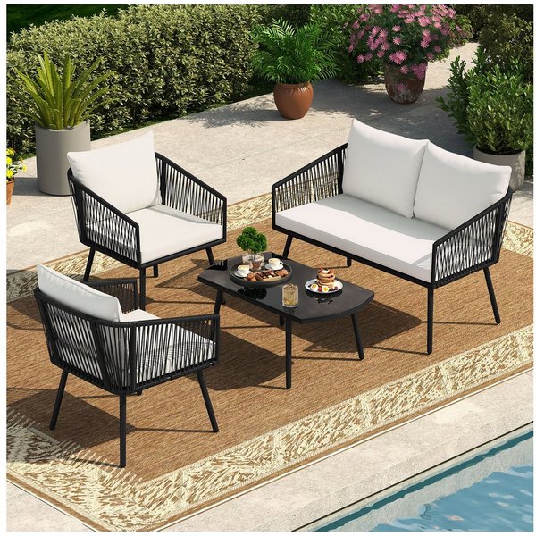 COSTWAY Gartenlounge-Set, (4-tlg), mit Esstisch, Balkonset 4 Personen mit Kissen