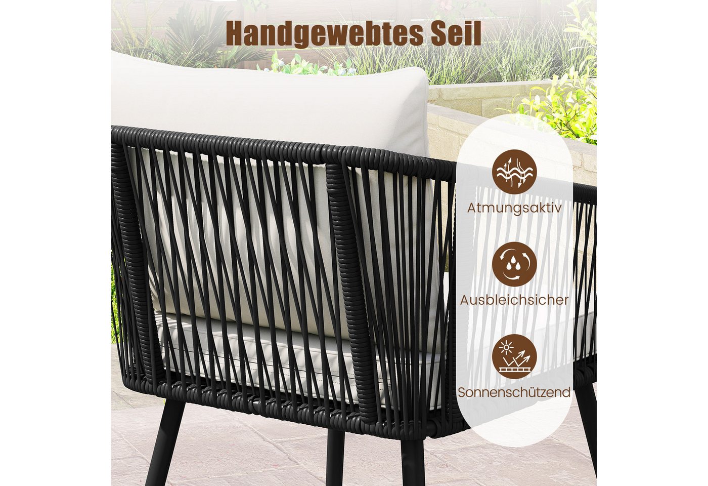 COSTWAY Gartenlounge-Set, (4-tlg), mit Esstisch, Balkonset 4 Personen mit Kissen – Bild 4 von 5