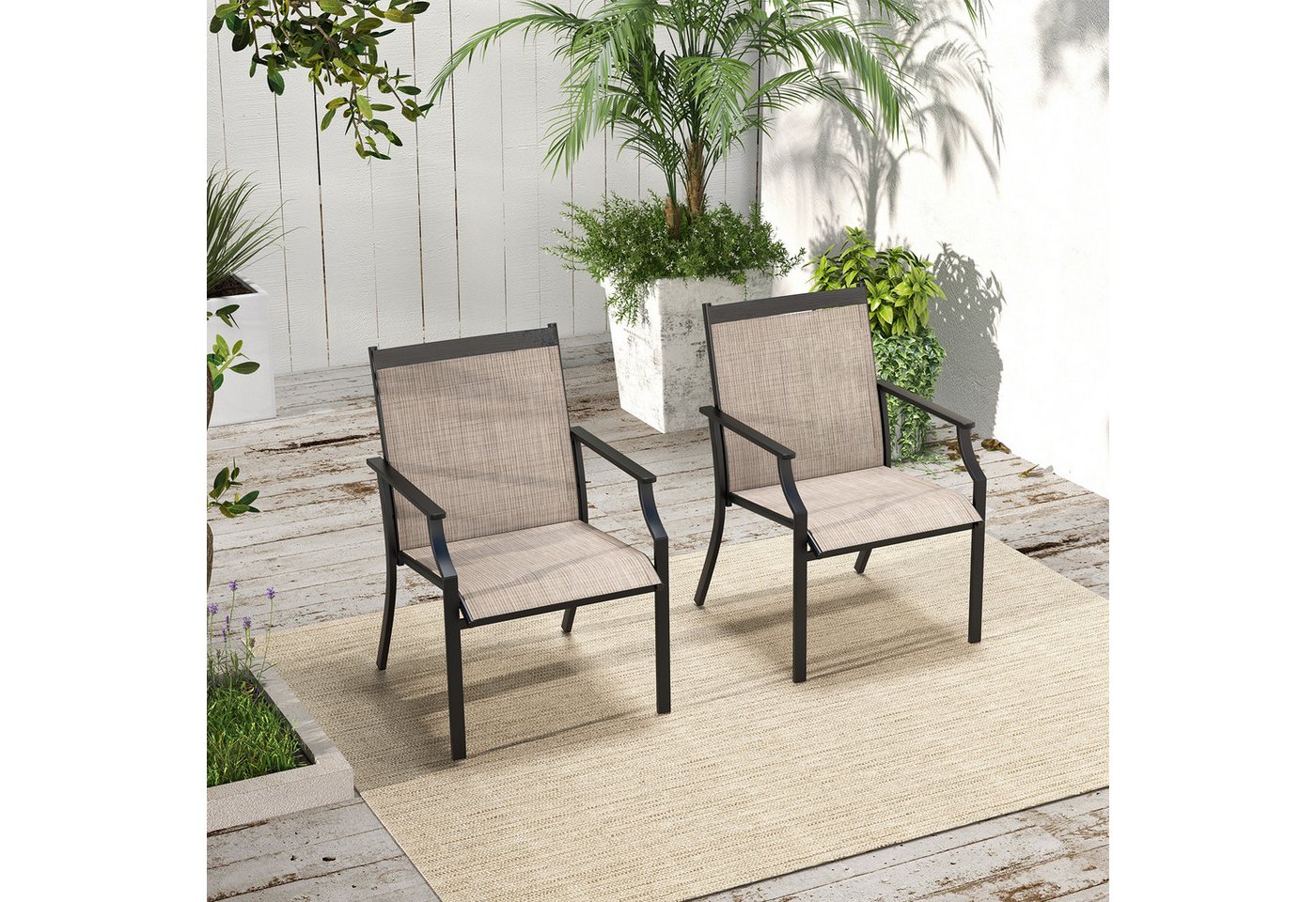 COSTWAY Gartenstuhl (2 St), 50 cm breitere Sitzfläche, mit Armlehne – Bild 5 von 5