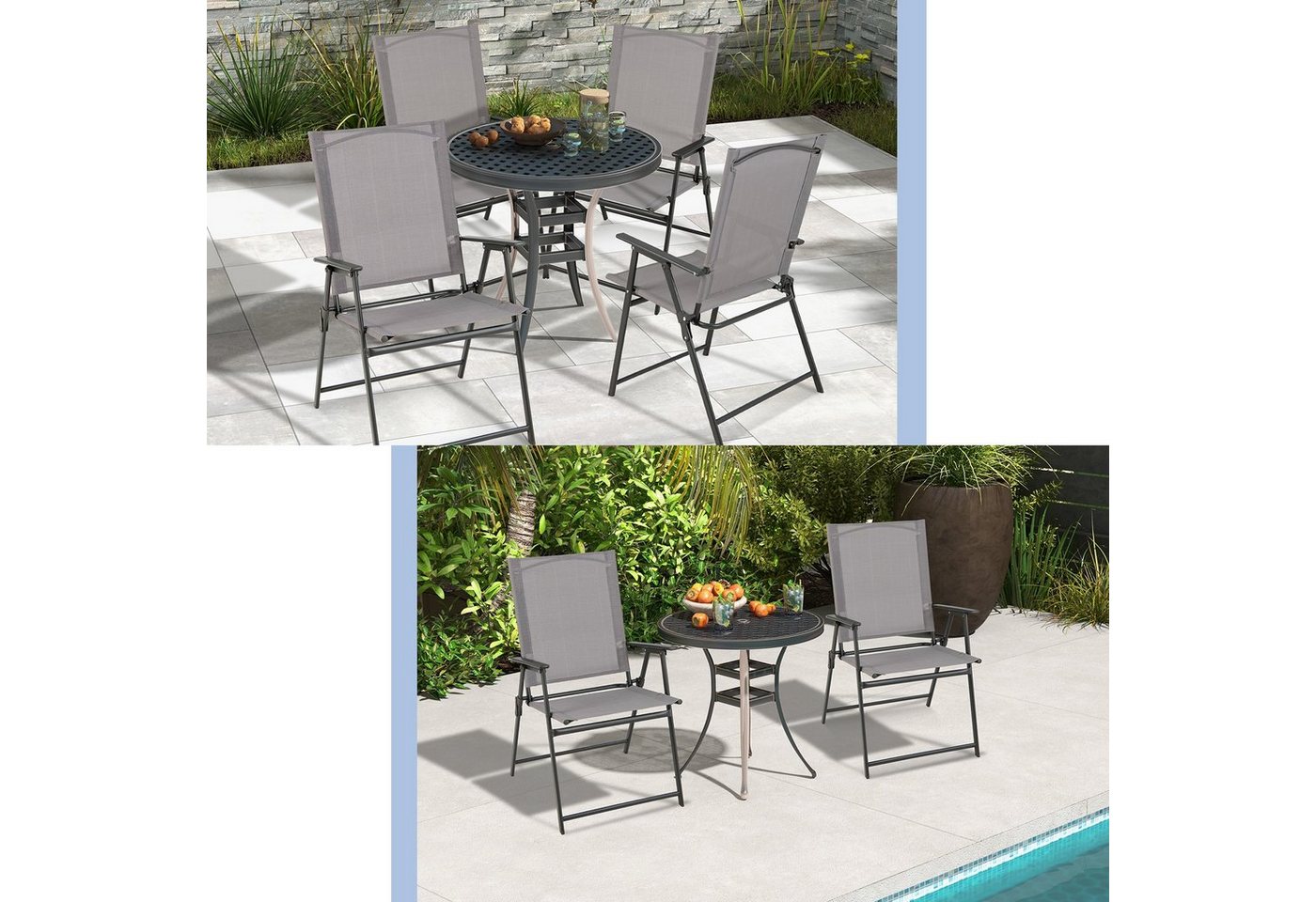 COSTWAY Gartenstuhl Klappstühle (4 St), klappbar mit Armlehnen,150kg – Bild 2 von 5