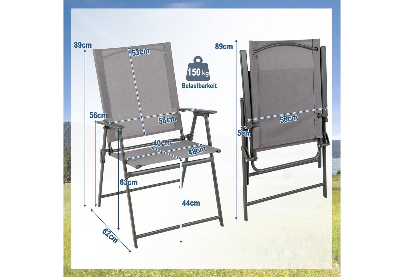 COSTWAY Gartenstuhl Klappstühle (4 St), klappbar mit Armlehnen,150kg – Bild 5 von 5