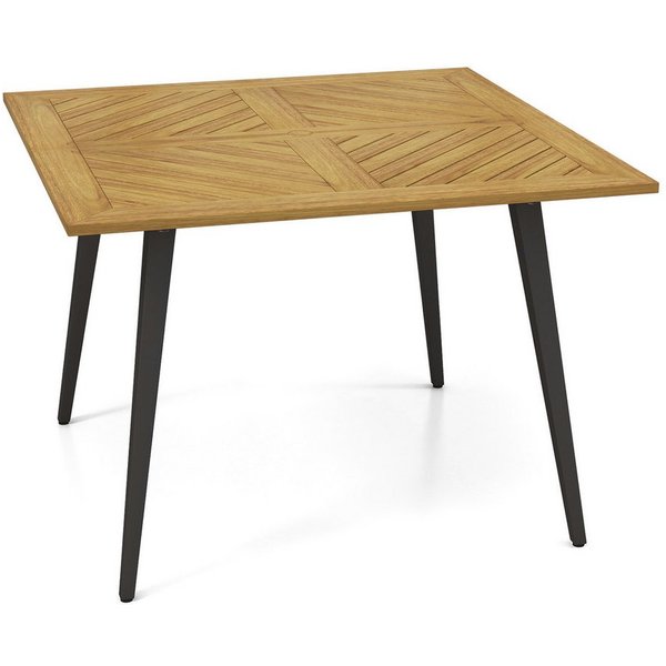COSTWAY Gartentisch, Akazienholz mit Schirmloch, 107x107cm Balkontisch rechteckig