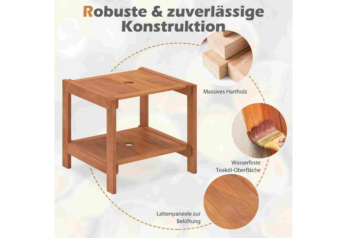 COSTWAY Gartentisch, Beistelltisch Holz wetterfest, Kleiner Balkontisch – Bild 3 von 5