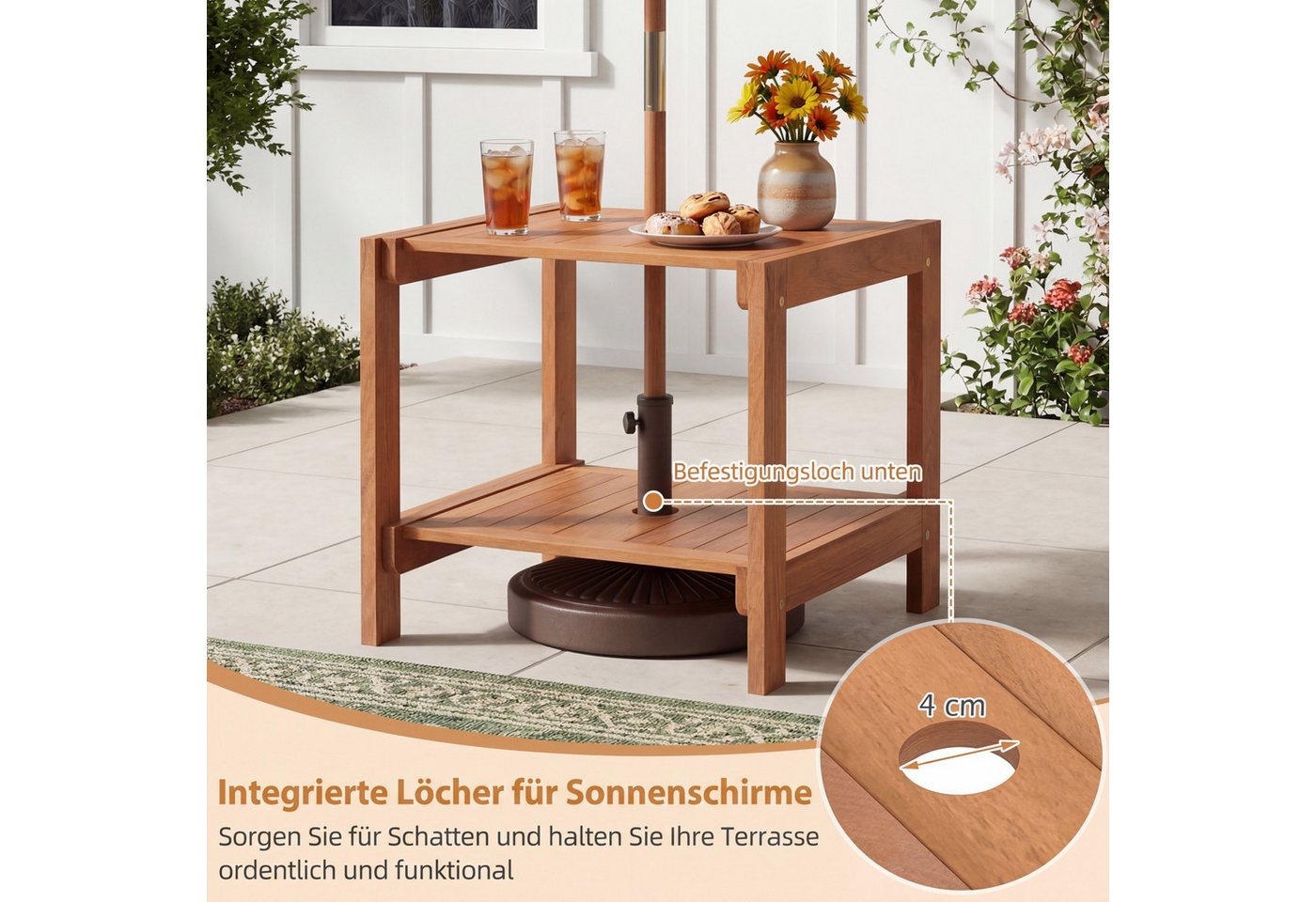 COSTWAY Gartentisch, Beistelltisch Holz wetterfest, Kleiner Balkontisch – Bild 5 von 5