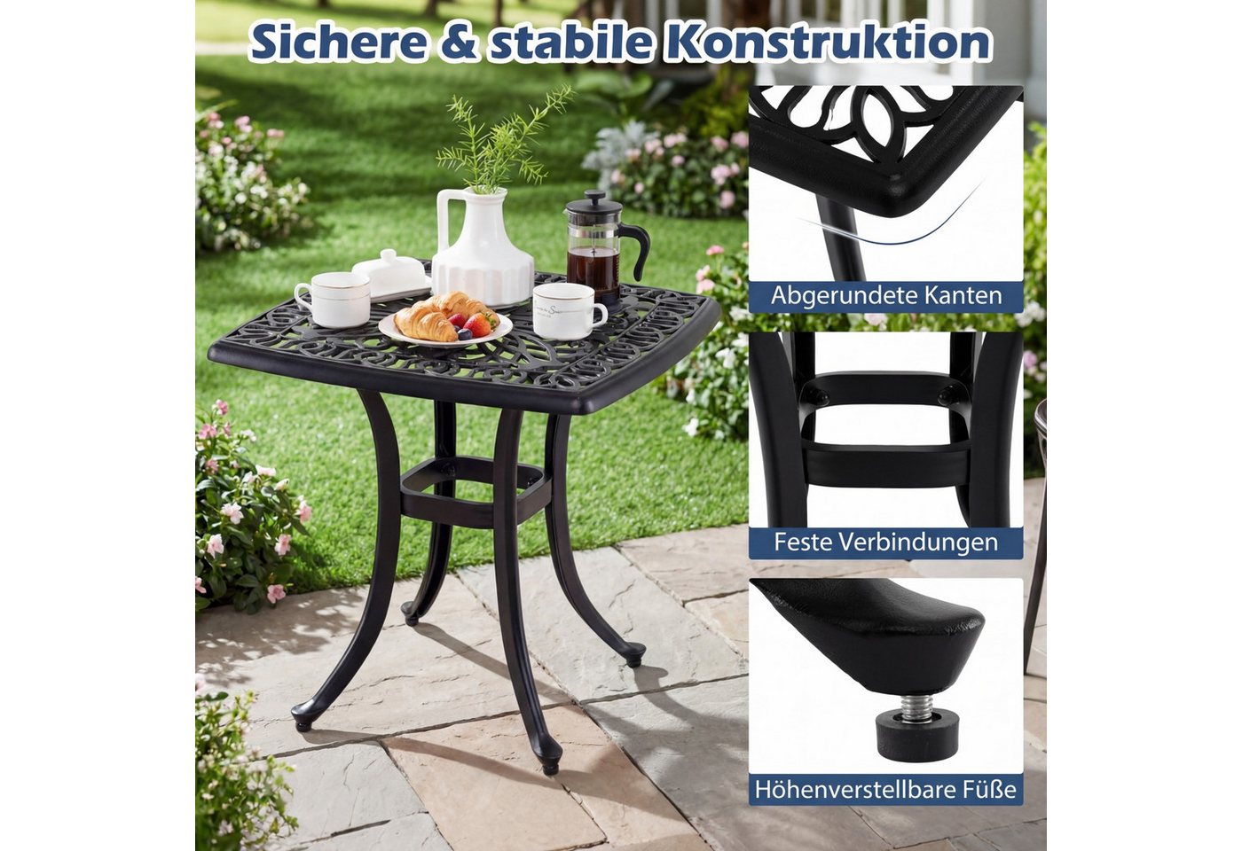 COSTWAY Gartentisch, wetterfester Balkontisch mit Schirmloch, Fußpolstern – Bild 3 von 5