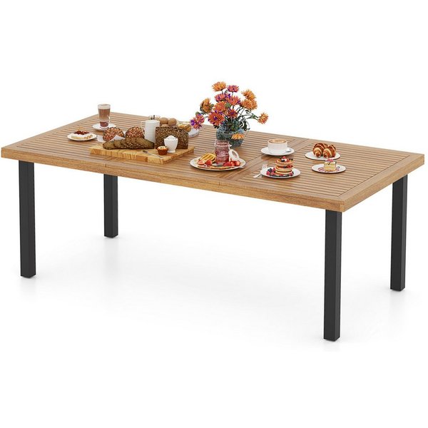 COSTWAY Gartentisch mit 5cm Schirmloch, rechteckig 200cm, Akazie, Esstisch für 8 Personen