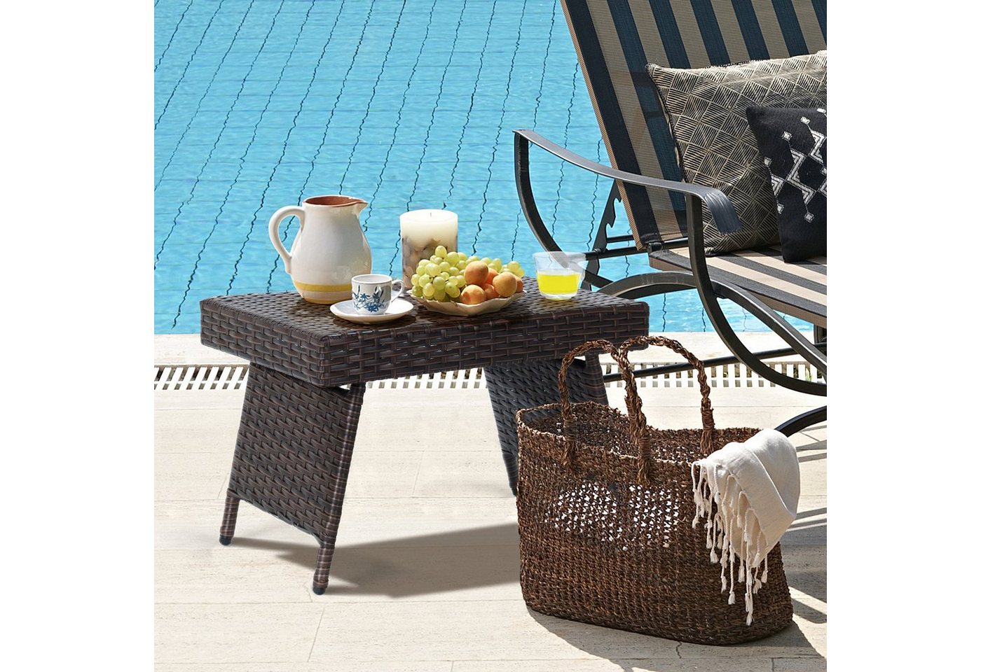 COSTWAY Gartentisch Rattantisch Beistelltisch, klappbar 60x40x40 cm – Bild 2 von 5
