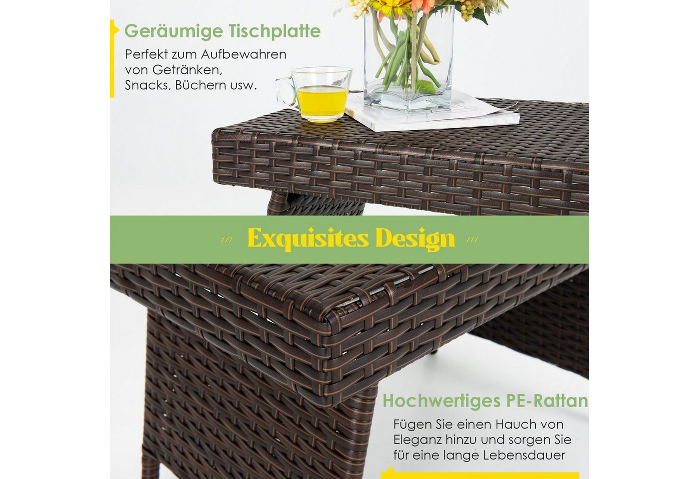 COSTWAY Gartentisch Rattantisch Beistelltisch, klappbar 60x40x40 cm – Bild 4 von 5
