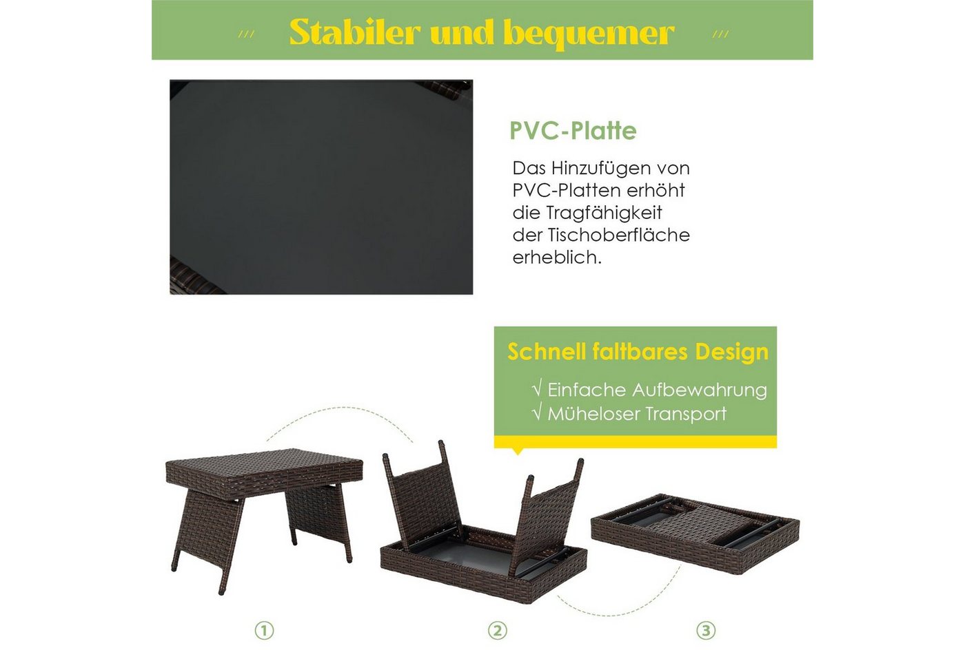 COSTWAY Gartentisch Rattantisch Beistelltisch, klappbar 60x40x40 cm – Bild 5 von 5
