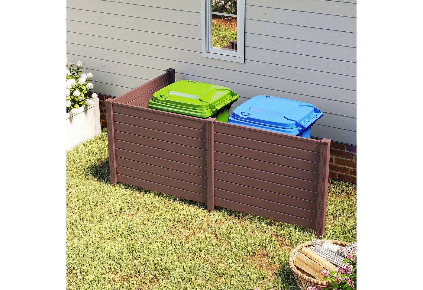 COSTWAY Gartenzaun, Lamellenzaun aus PP, Steckzaun mit 4 Pfählen, 122x95 cm – Bild 2 von 5