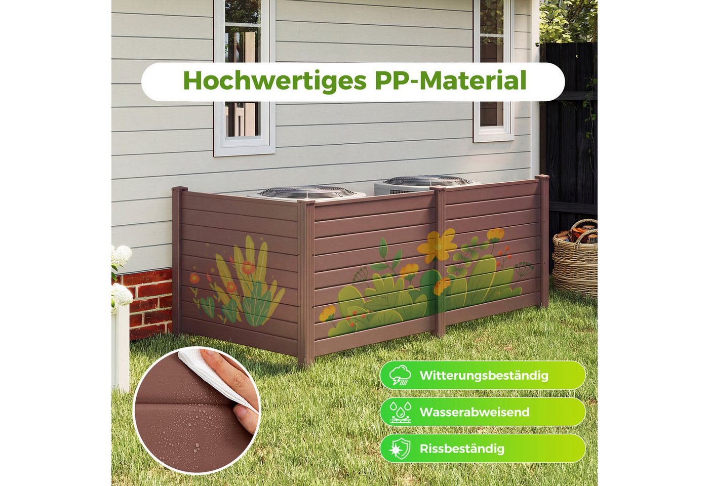 COSTWAY Gartenzaun, Lamellenzaun aus PP, Steckzaun mit 4 Pfählen, 122x95 cm – Bild 4 von 5