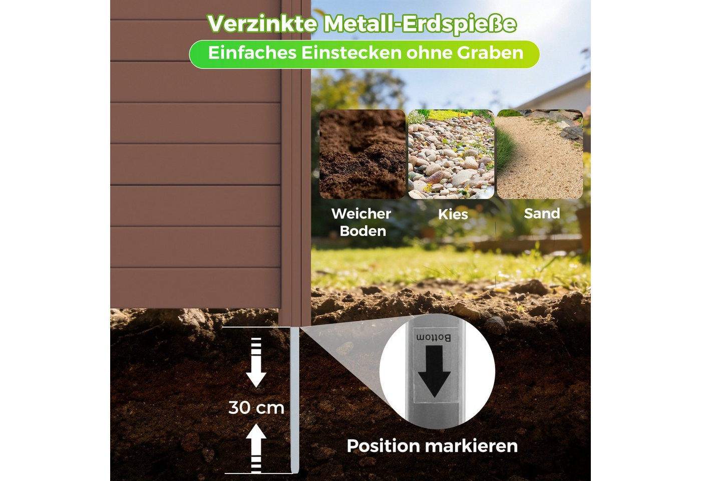 COSTWAY Gartenzaun, Lamellenzaun aus PP, Steckzaun mit 4 Pfählen, 122x95 cm – Bild 5 von 5