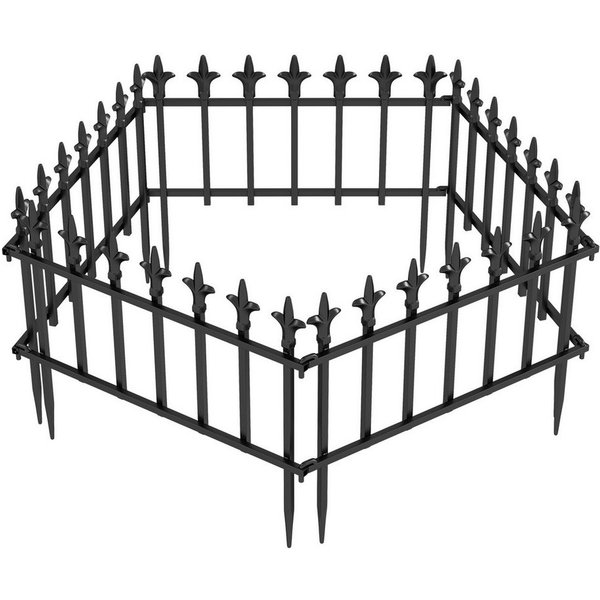 COSTWAY Gartenzaun, 5 Stück Metall Steckzaun mit Fleur-de-Lis, 56 x 44 cm