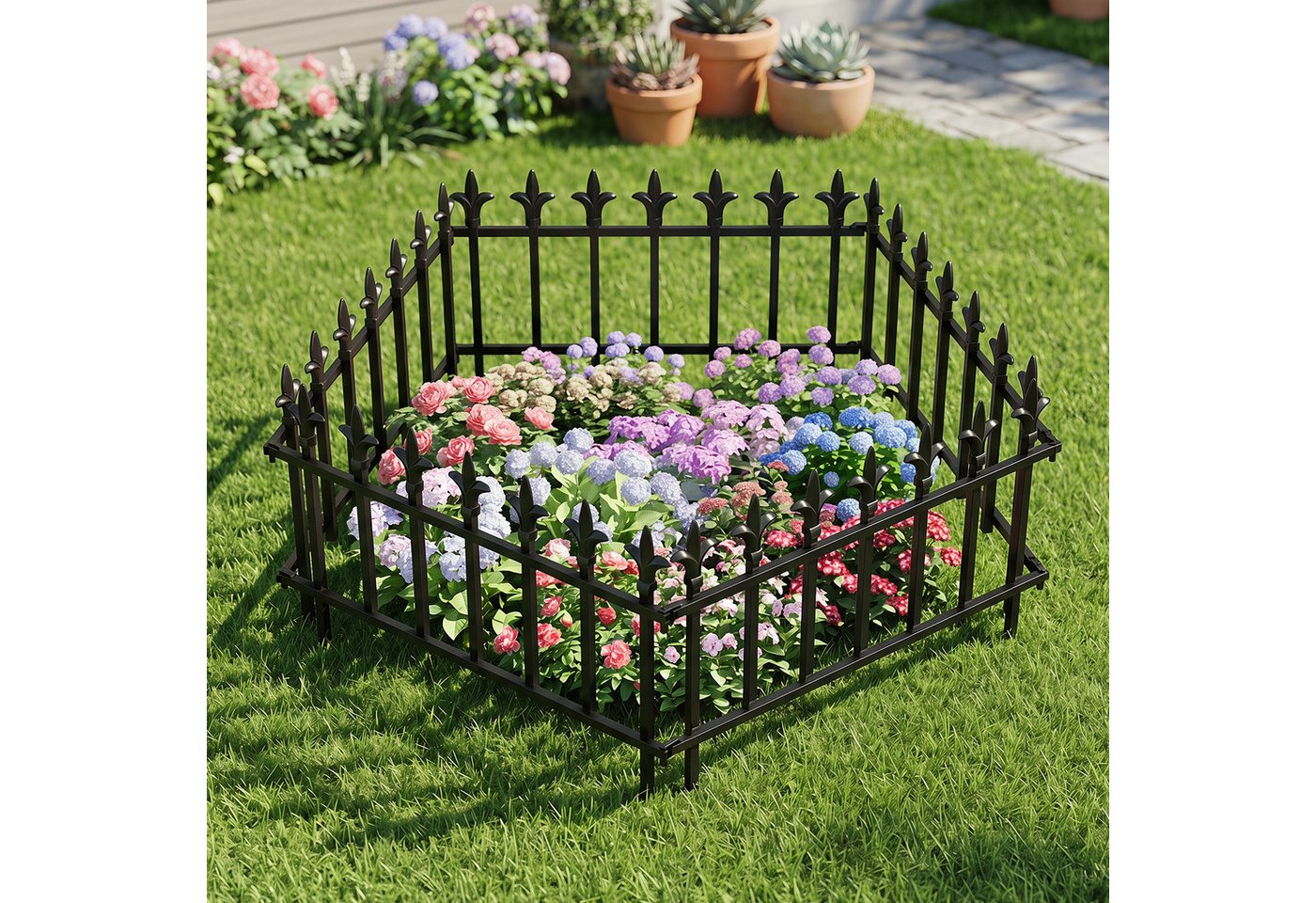 COSTWAY Gartenzaun, 5 Stück Metall Steckzaun mit Fleur-de-Lis, 56 x 44 cm – Bild 2 von 3