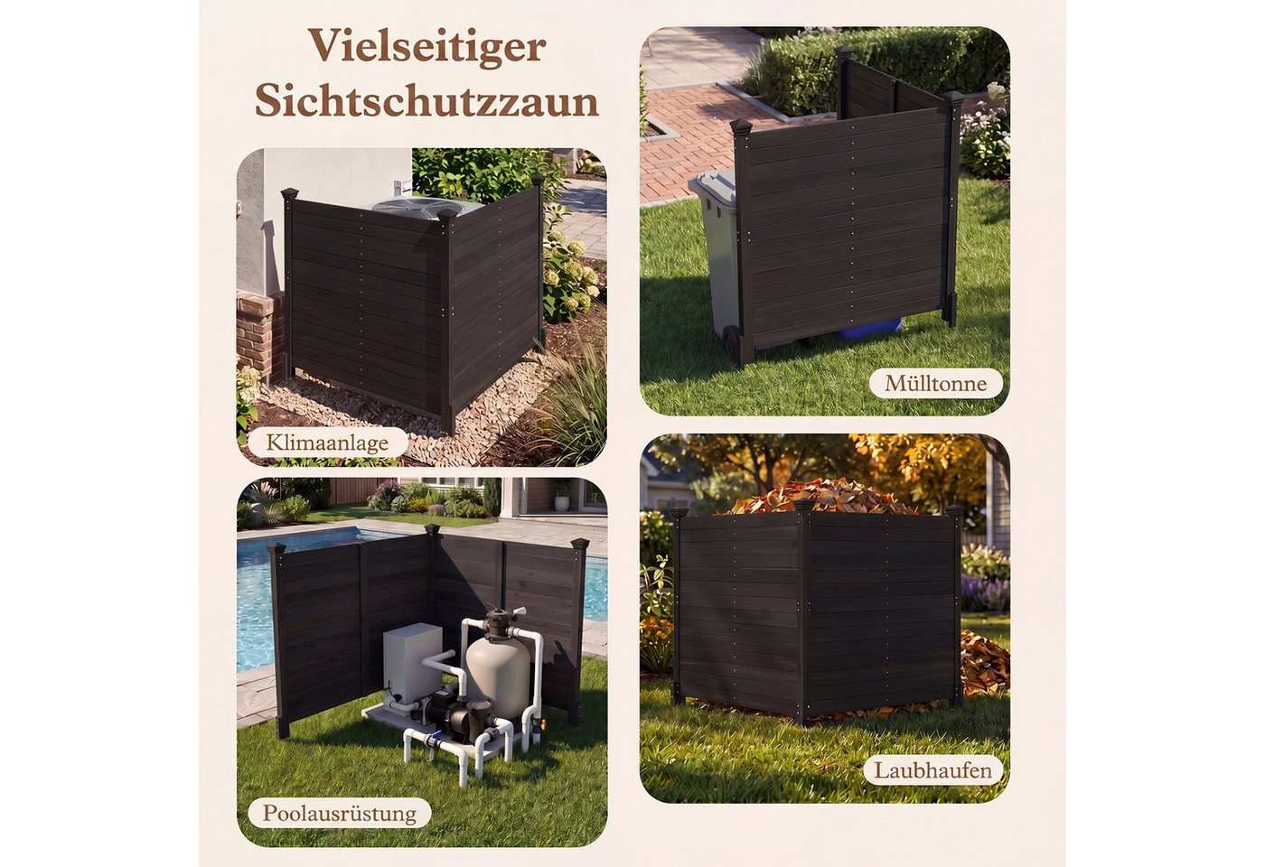 COSTWAY Gartenzaun, (2-St), dekorativer Sichtschutzzaun, Zaun mit 3 Pfosten – Bild 3 von 5