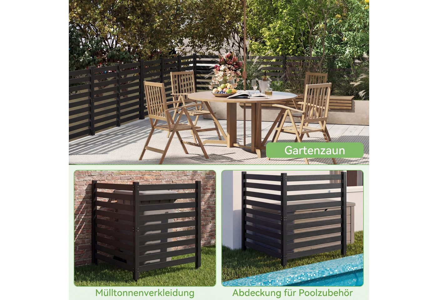 COSTWAY Gartenzaun, Zaun mit 3 Pfählen, Steckzaun Lamellenzaun – Bild 3 von 5