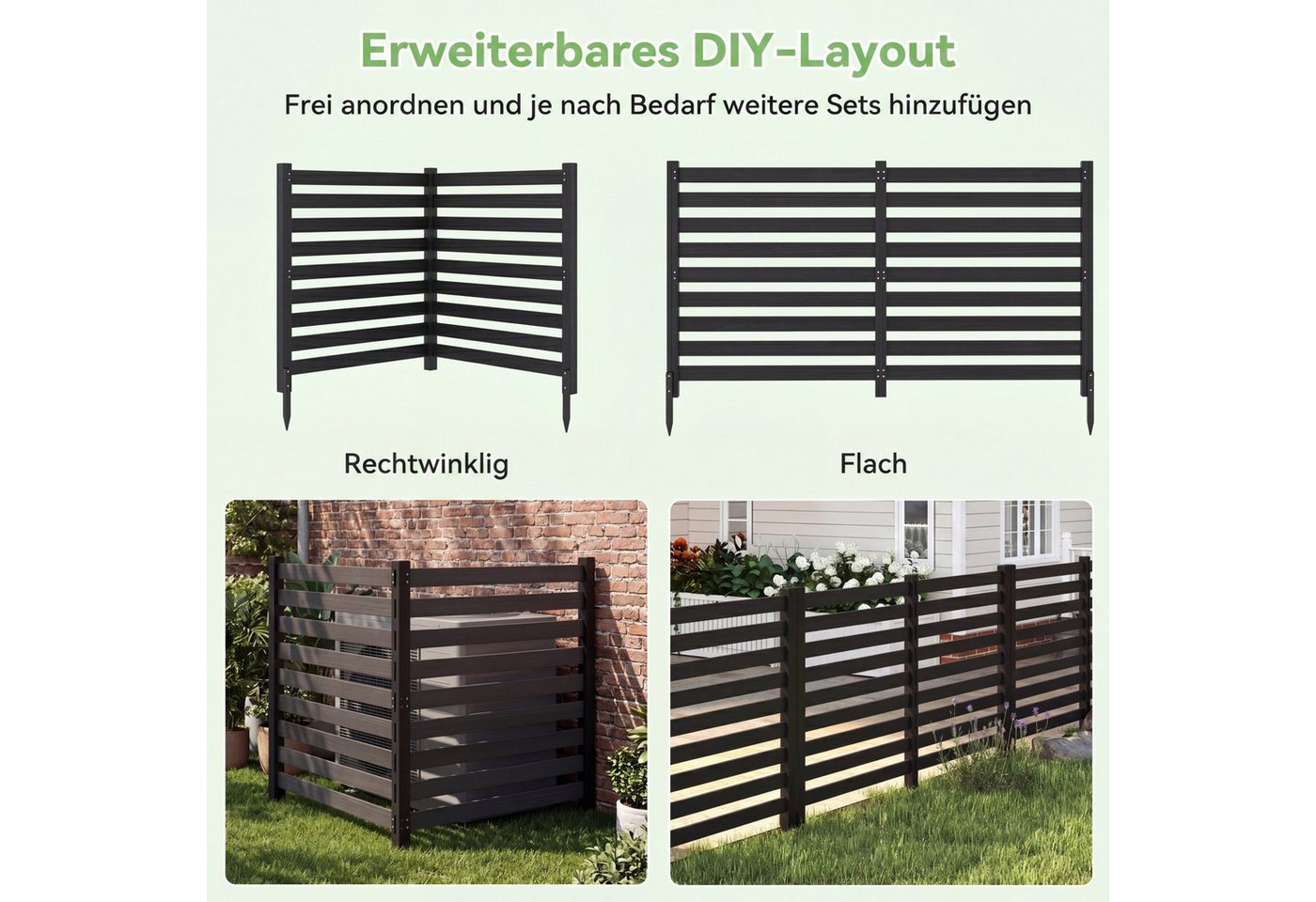 COSTWAY Gartenzaun, Zaun mit 3 Pfählen, Steckzaun Lamellenzaun – Bild 4 von 5