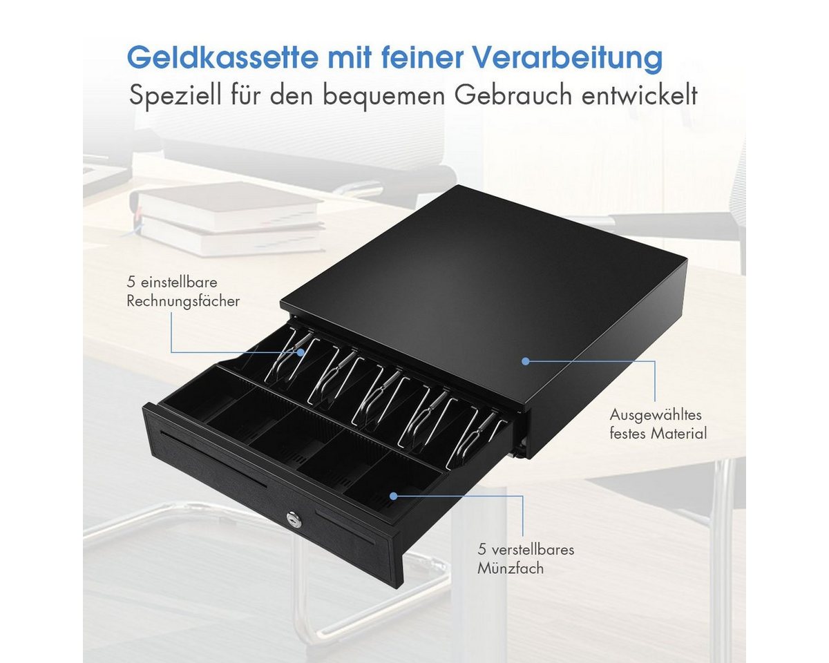 COSTWAY Geldkassette, 5 Münzfächer, 5 Scheinfächer, 40,5x42x10cm – Bild 3 von 5
