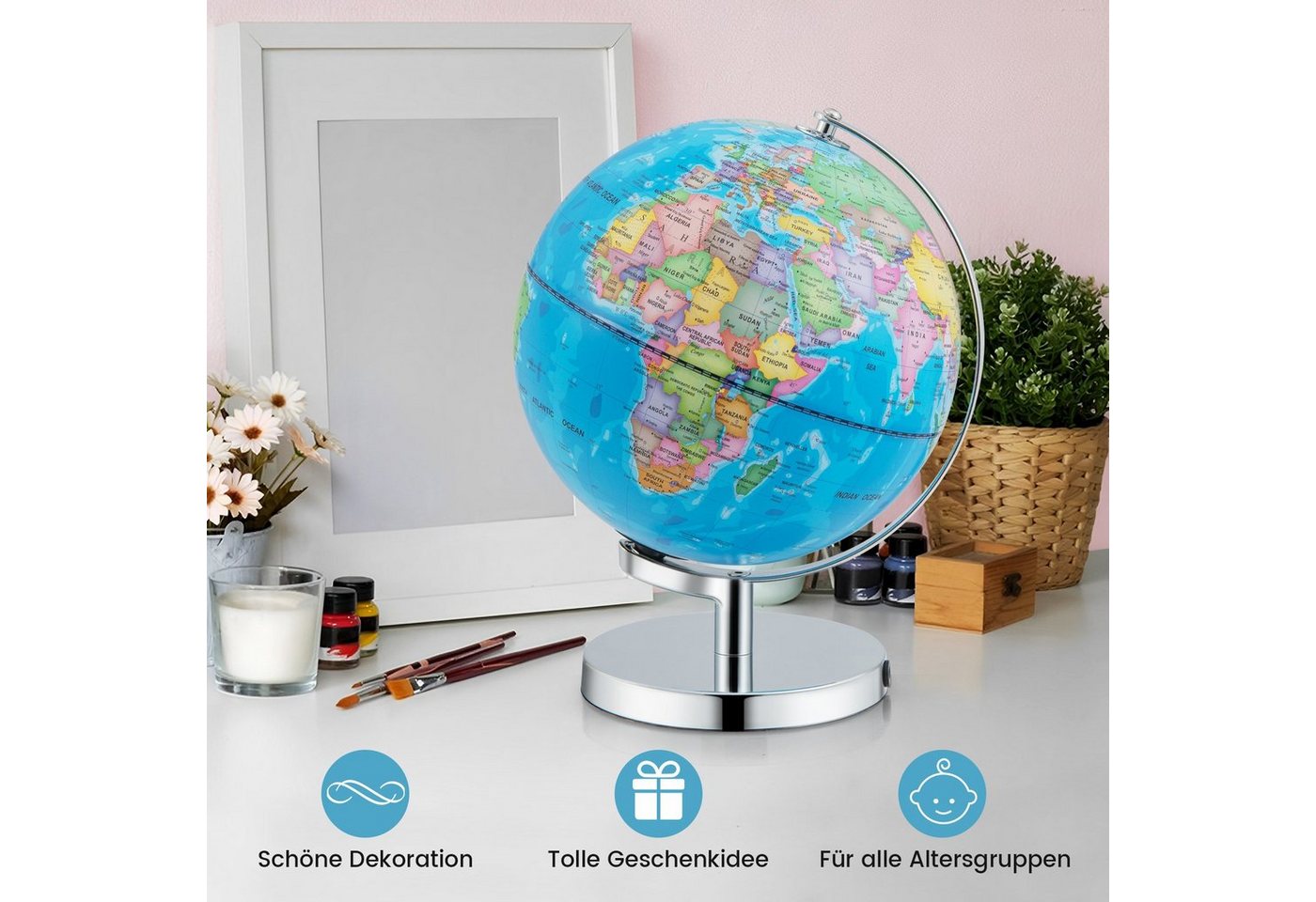 COSTWAY Globus, mit Licht, Sternbildkarte & Geografische Karte, φ23cm – Bild 2 von 5