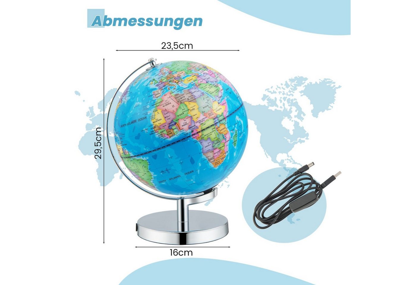 COSTWAY Globus, mit Licht, Sternbildkarte & Geografische Karte, φ23cm – Bild 3 von 5