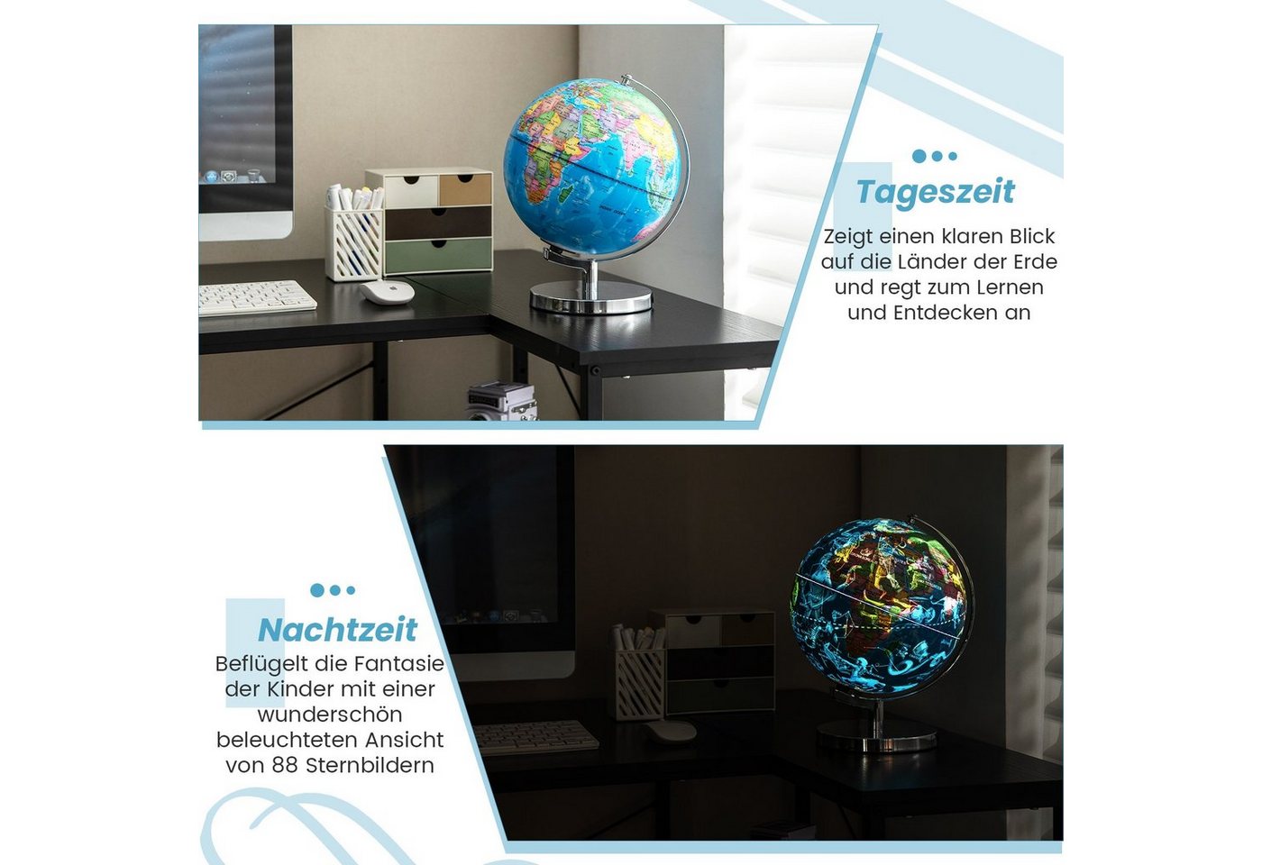 COSTWAY Globus, mit Licht, Sternbildkarte & Geografische Karte, φ23cm – Bild 4 von 5