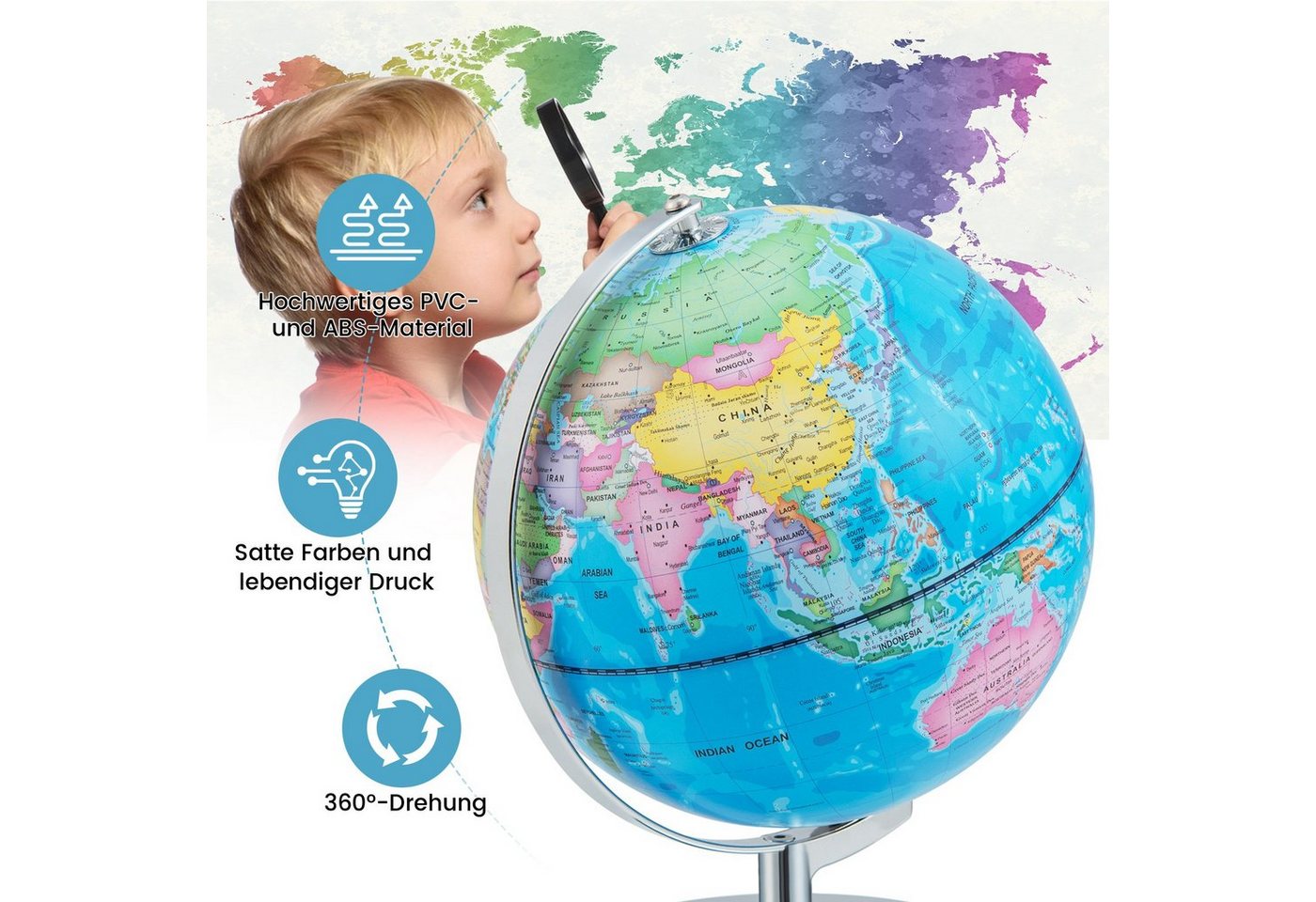 COSTWAY Globus, mit Licht, Sternbildkarte & Geografische Karte, φ23cm – Bild 5 von 5