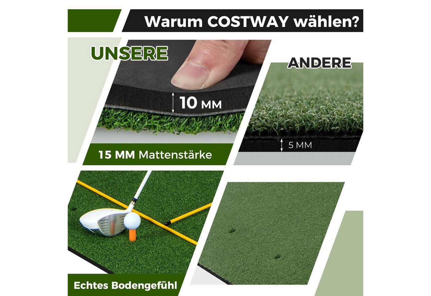 COSTWAY Golf-Abschlagmatte Übungsmatte, mit 2 Golf-Tees – Bild 5 von 5