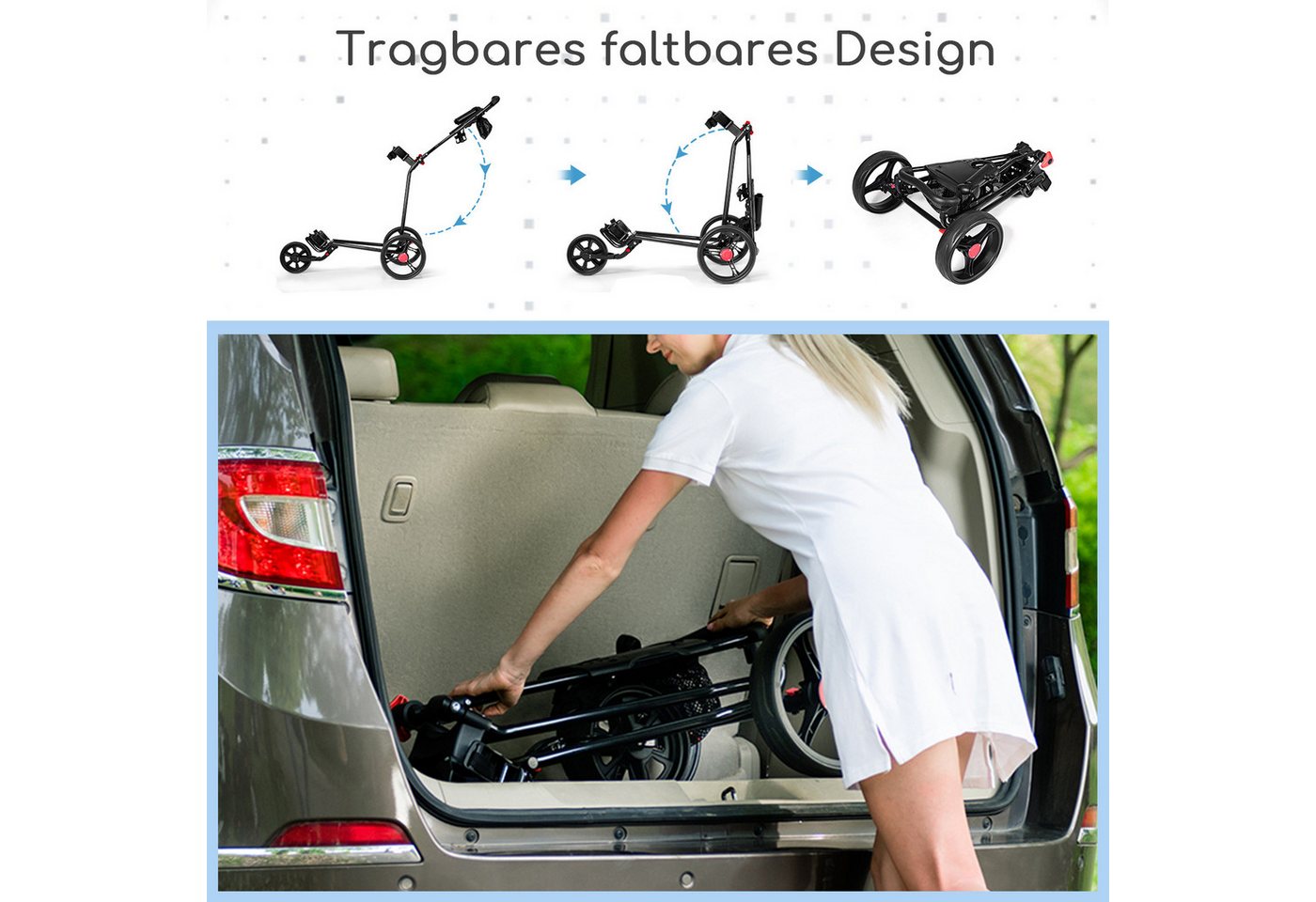 COSTWAY Golftrolley Golfwagen, mit Schirm-, Tassen- und Telefonhalter – Bild 5 von 5