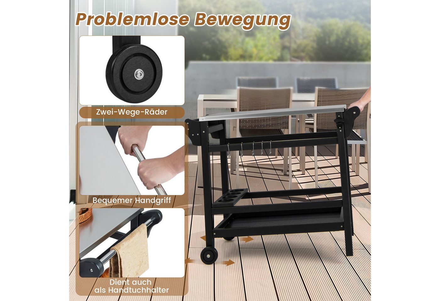 COSTWAY Grillablagetisch, Grillwagen,Beistelltisch auf Rollen, outdoor – Bild 2 von 5