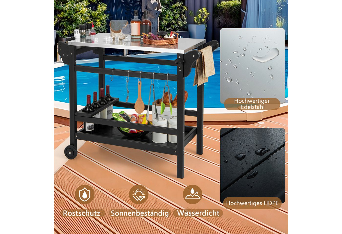 COSTWAY Grillablagetisch, Grillwagen,Beistelltisch auf Rollen, outdoor – Bild 3 von 5