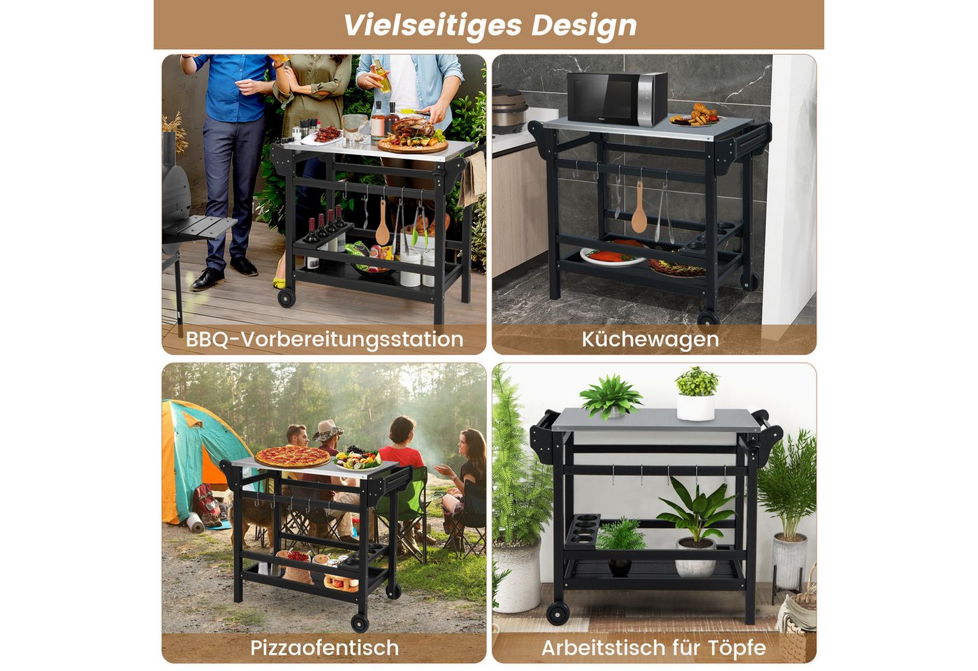 COSTWAY Grillablagetisch, Grillwagen,Beistelltisch auf Rollen, outdoor – Bild 4 von 5