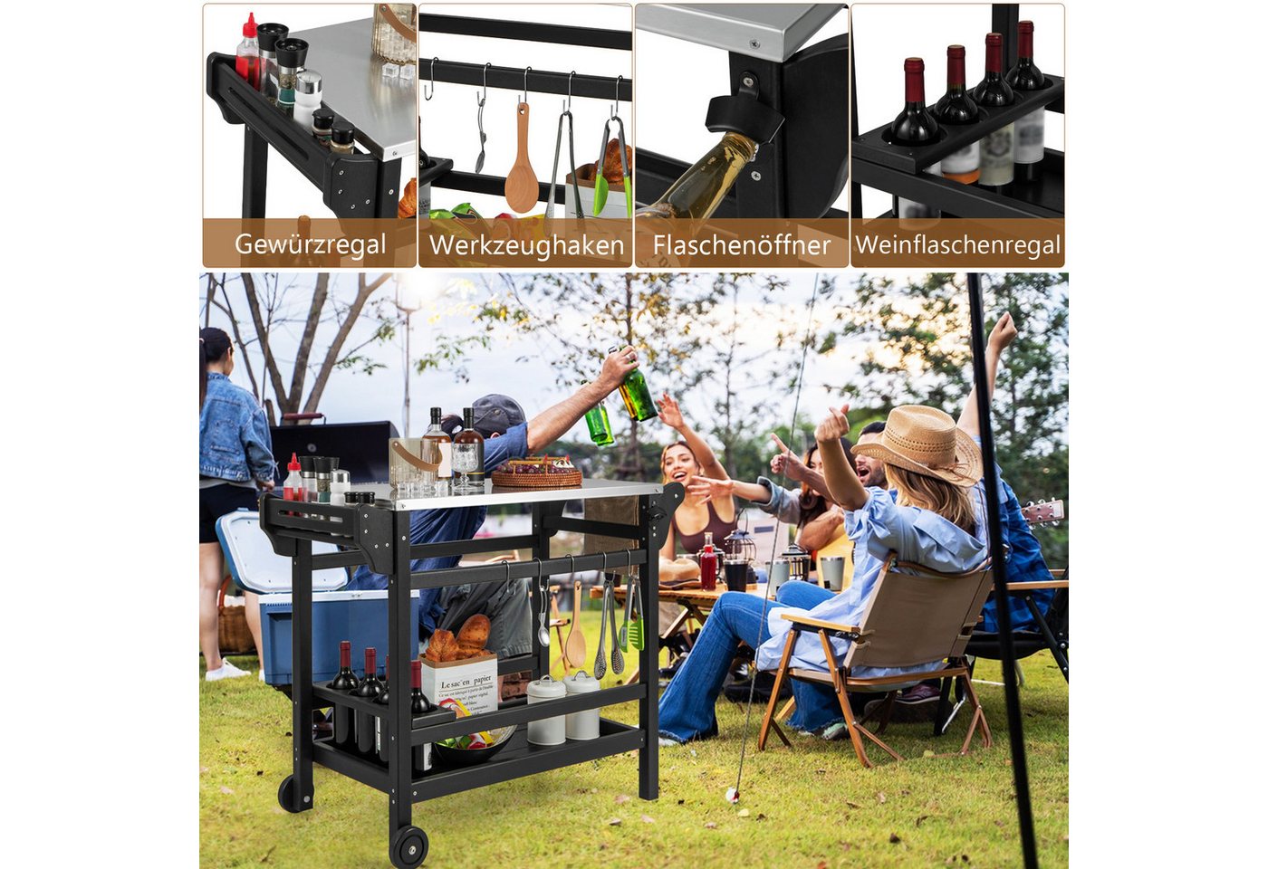 COSTWAY Grillablagetisch, Grillwagen,Beistelltisch auf Rollen, outdoor – Bild 5 von 5