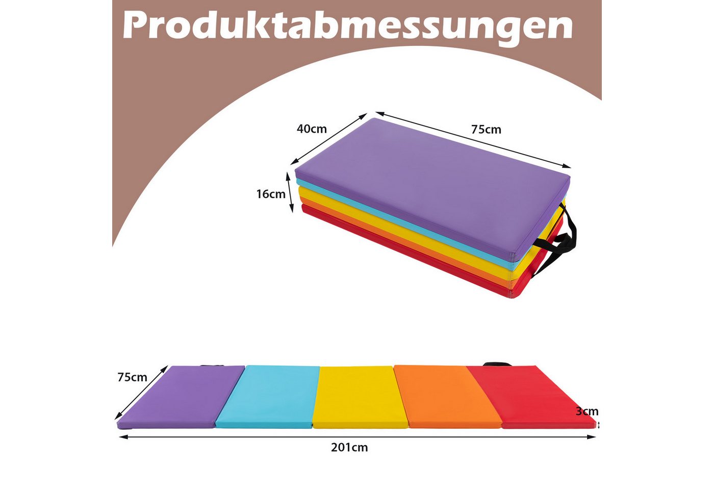 COSTWAY Gymnastikmatte, Turnmatte klappbar, 200 x 75cm – Bild 2 von 5
