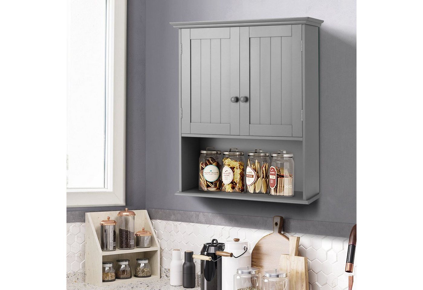 COSTWAY Hängeschrank Badschrank, mit Tür & verstellbarer Ablage, wandmontage – Bild 2 von 5