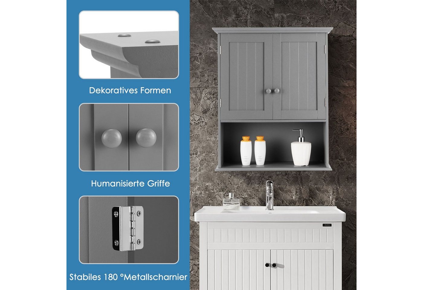 COSTWAY Hängeschrank Badschrank, mit Tür & verstellbarer Ablage, wandmontage – Bild 3 von 5