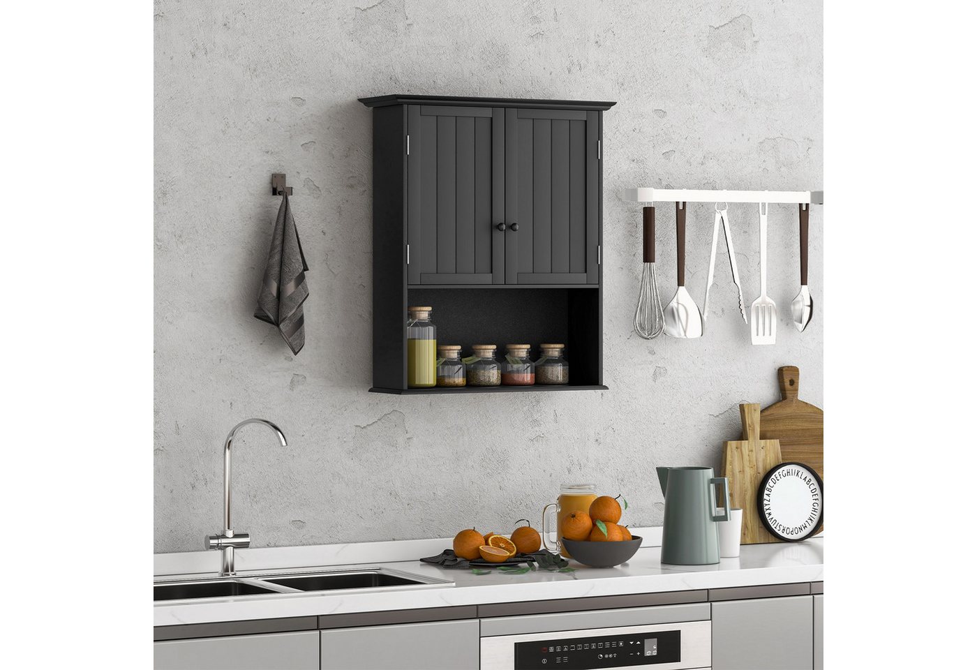 COSTWAY Hängeschrank Badschrank, mit Tür & verstellbarer Ablage, wandmontage – Bild 2 von 5