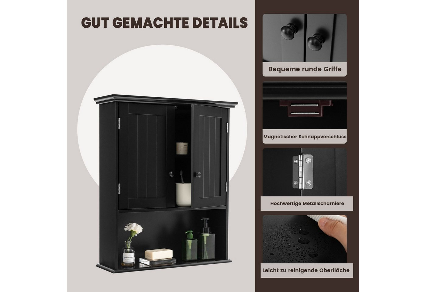 COSTWAY Hängeschrank Badschrank, mit Tür & verstellbarer Ablage, wandmontage – Bild 4 von 5