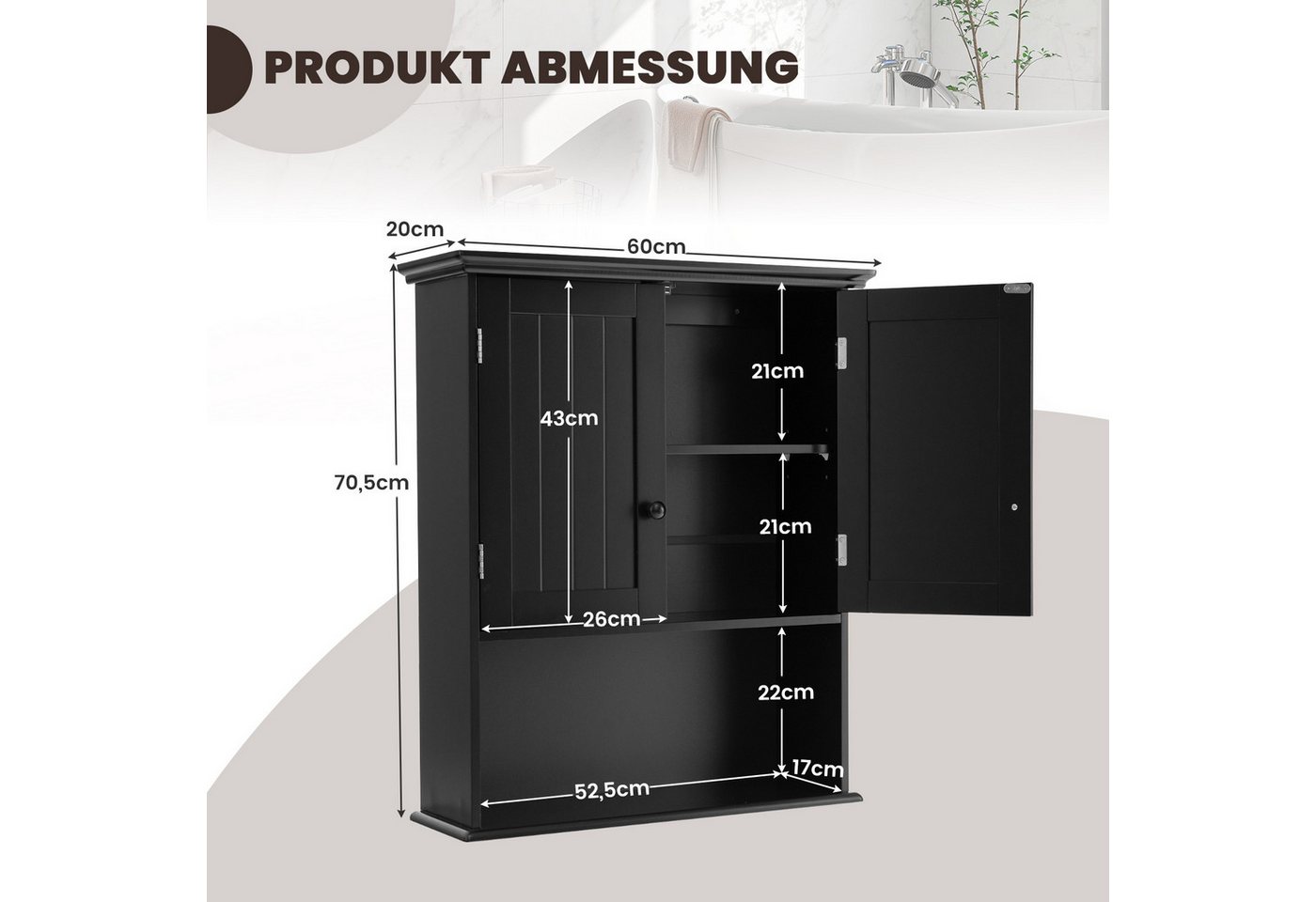 COSTWAY Hängeschrank Badschrank, mit Tür & verstellbarer Ablage, wandmontage – Bild 5 von 5