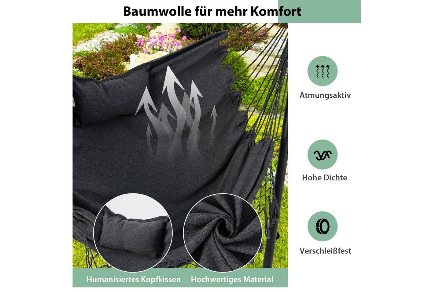 COSTWAY Hängesessel Hängestuhl mit Gestell, 6-stufig verstellbar – Bild 3 von 5