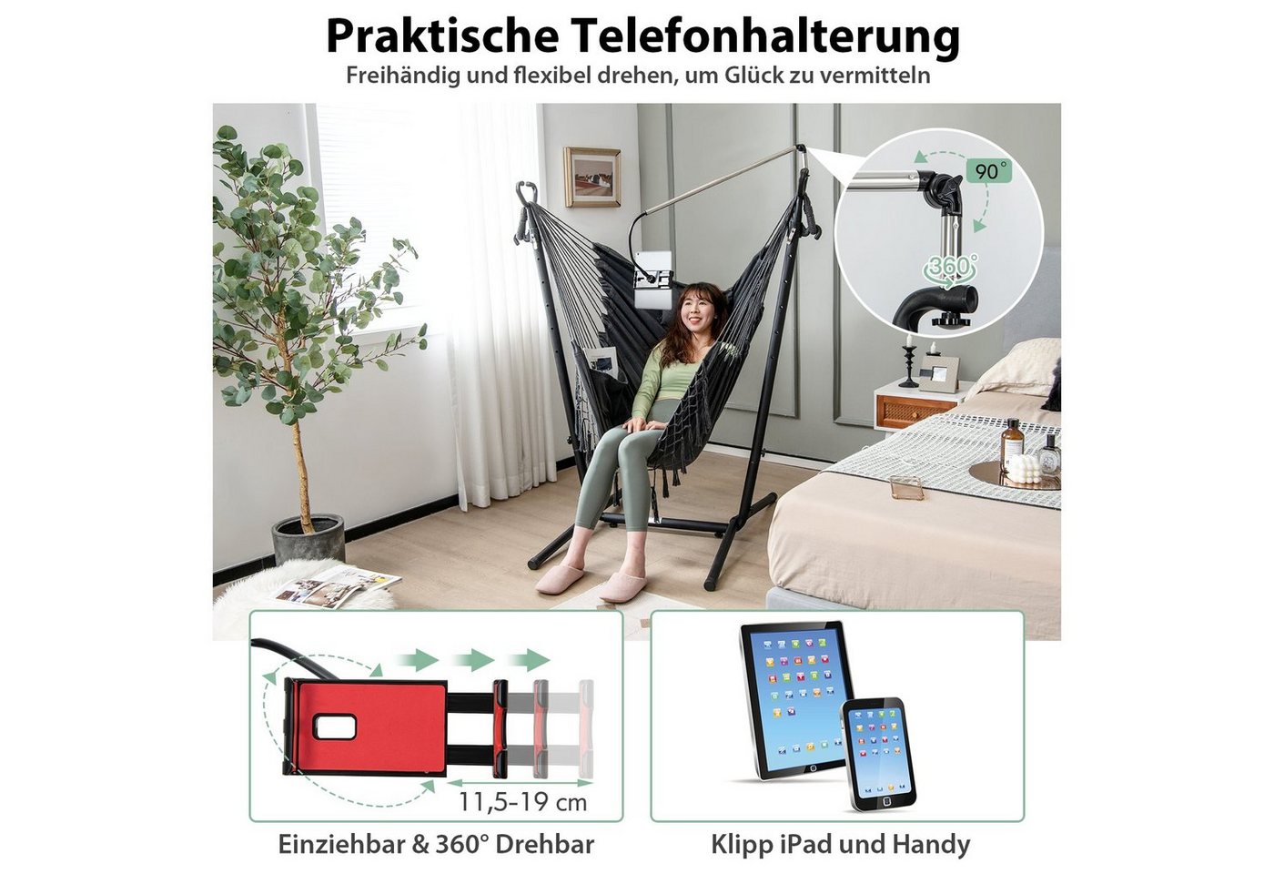 COSTWAY Hängesessel Hängestuhl mit Gestell, 6-stufig verstellbar – Bild 5 von 5