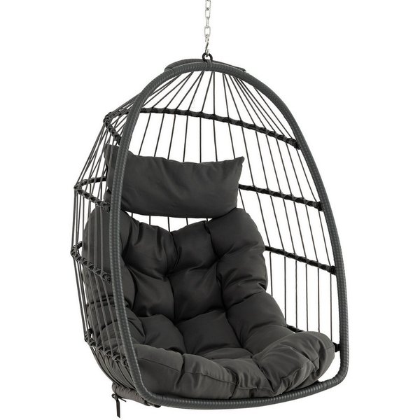 COSTWAY Hängesessel, faltbarer Hängekorb mit Kissen, PE Rattan