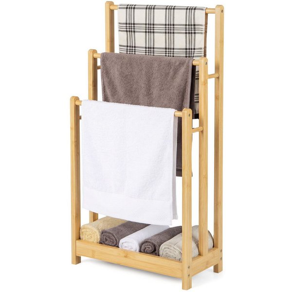 COSTWAY Handtuchhalter, Handtuchständer stehend Holz mit 3 Handtuchstangen