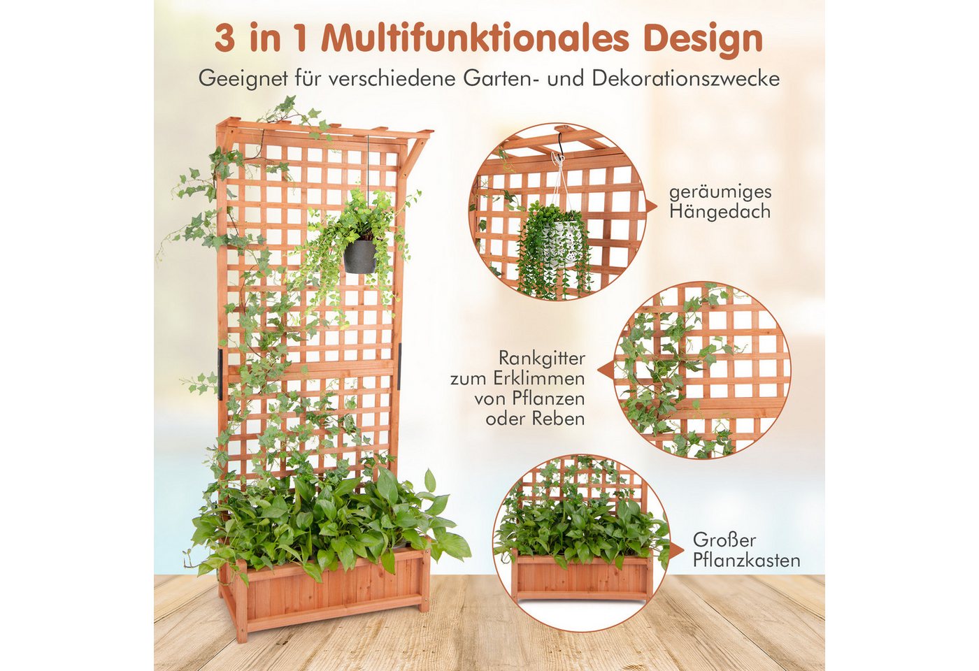 COSTWAY Hochbeet (1 St), Blumenkasten mit Spalier & Dach, 75x33x181 cm – Bild 3 von 5