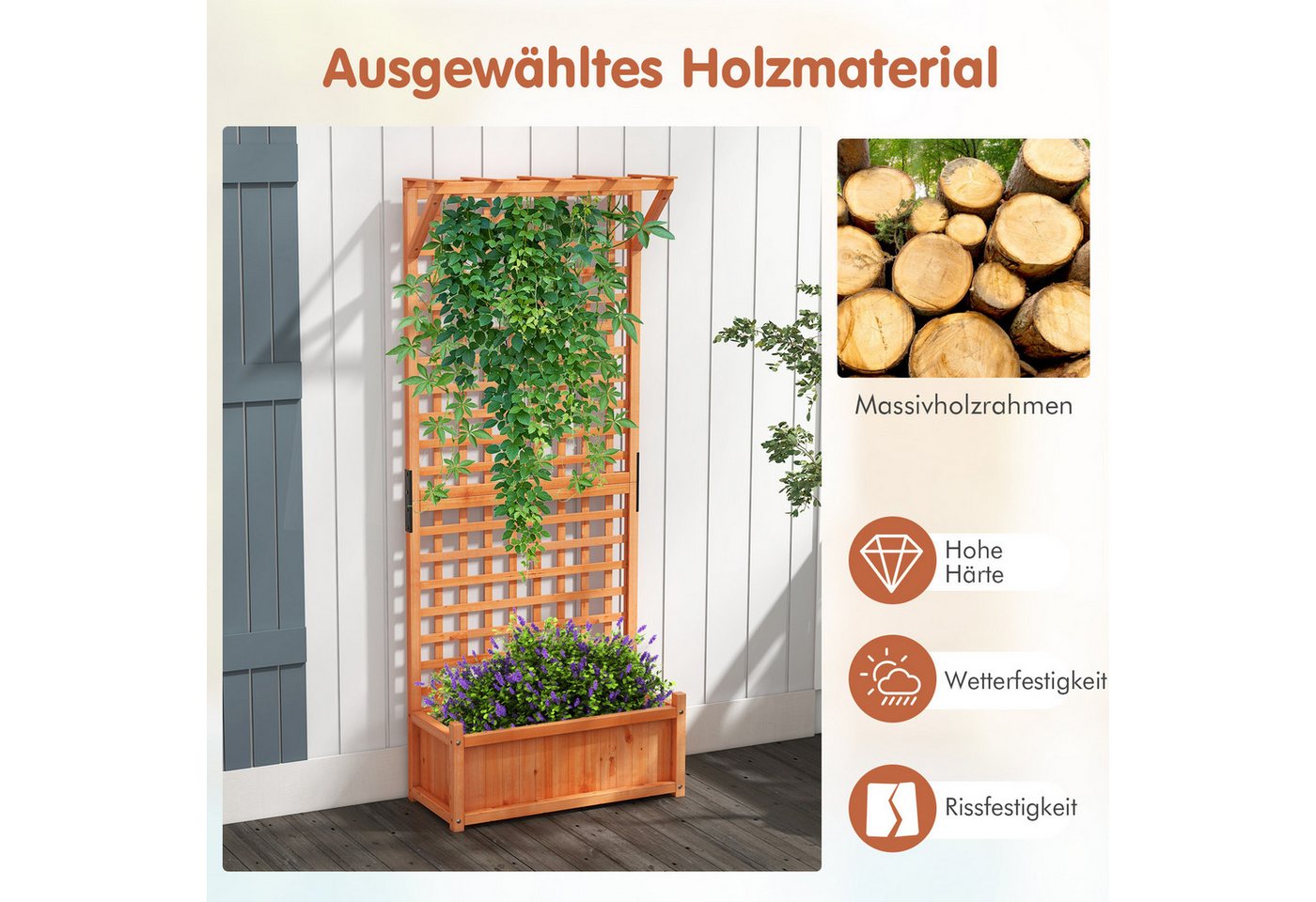 COSTWAY Hochbeet (1 St), Blumenkasten mit Spalier & Dach, 75x33x181 cm – Bild 4 von 5
