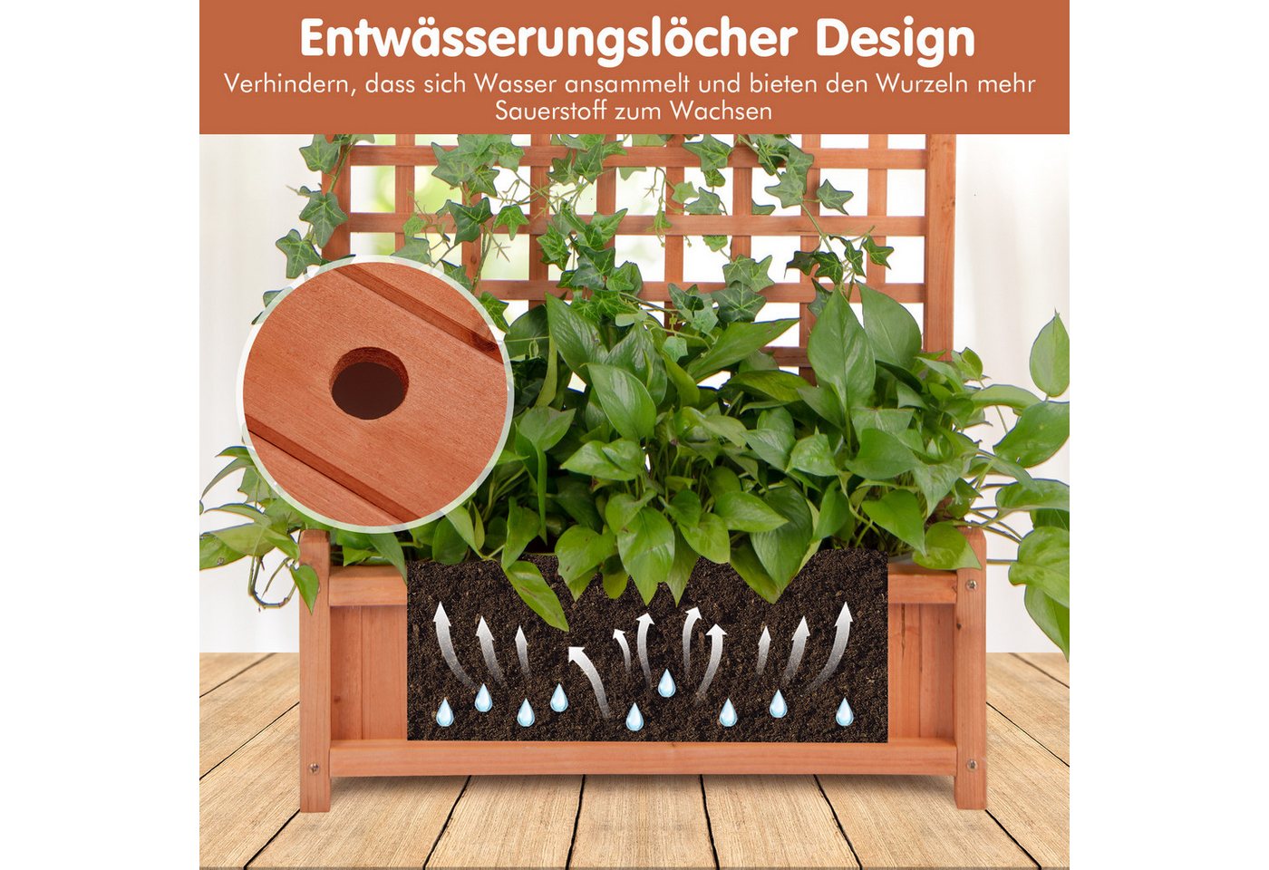 COSTWAY Hochbeet (1 St), Blumenkasten mit Spalier & Dach, 75x33x181 cm – Bild 5 von 5