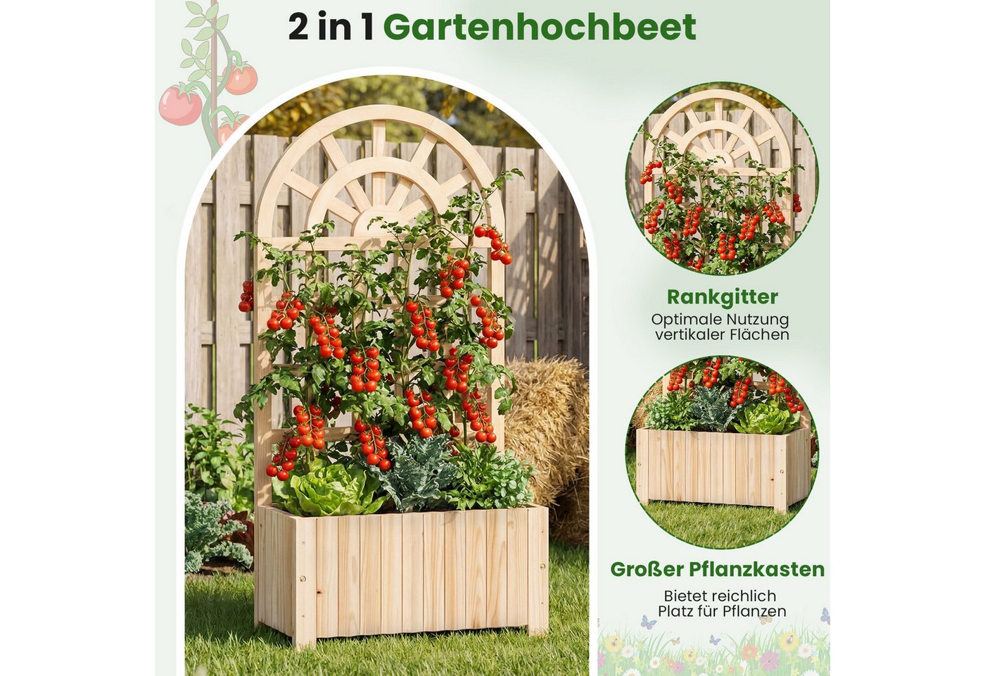 COSTWAY Hochbeet (1 St), Hochbeet mit Rankgitter, für Kletterpflanzen, Sichtschutz – Bild 2 von 5